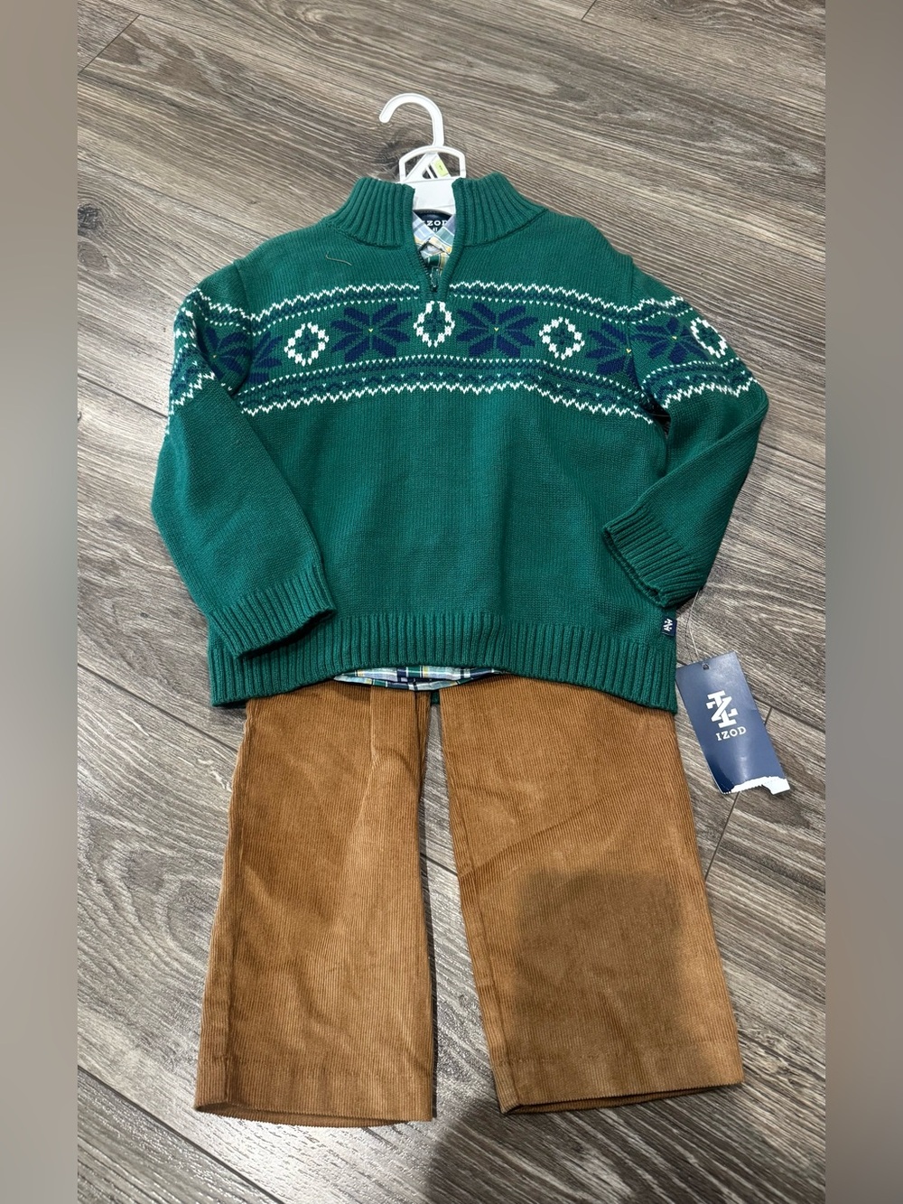 NWT Izod Green Fair Isle Zip-Up Kids Sweater